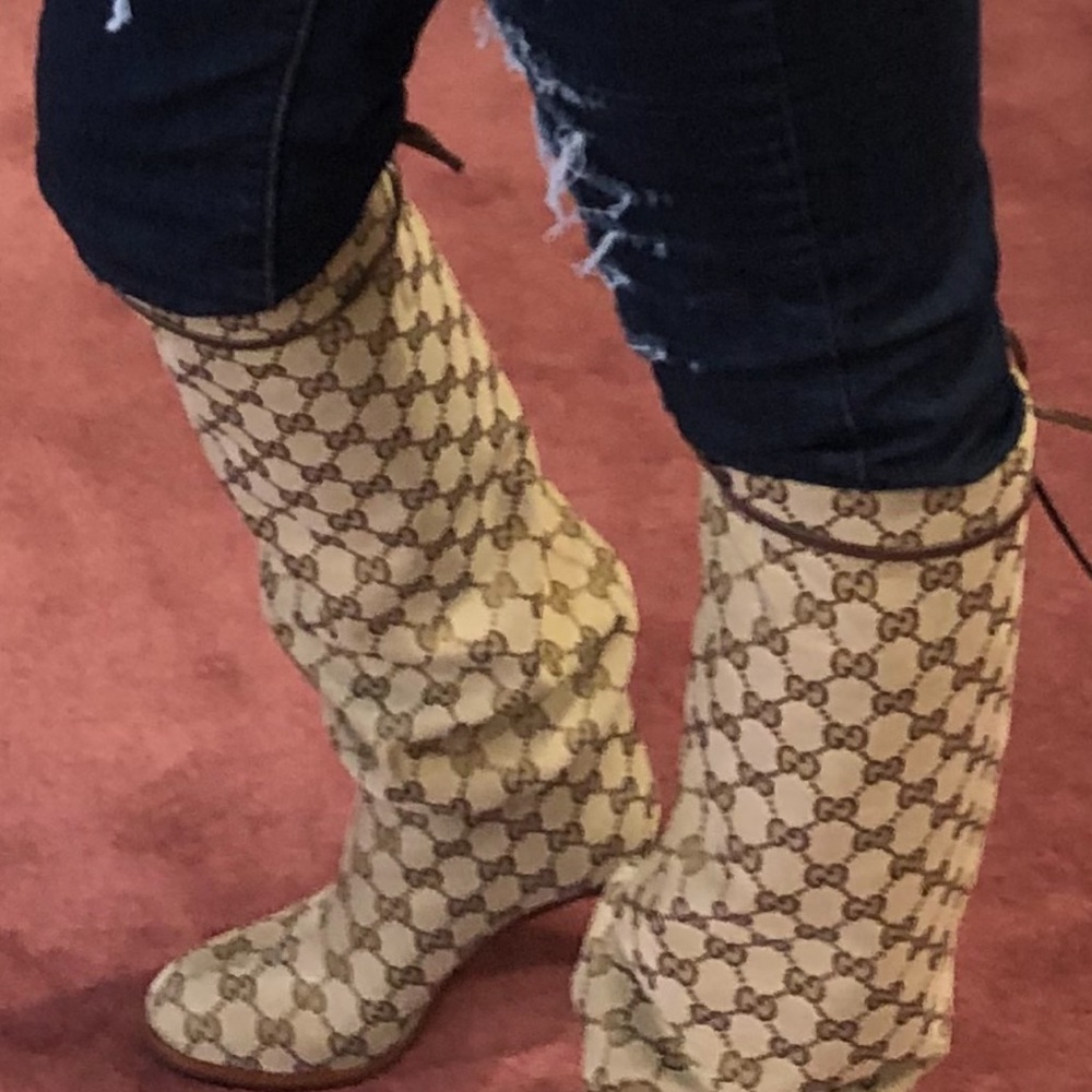 Gucci Cream Over the Knee Boots with Luxurious Design Authentic